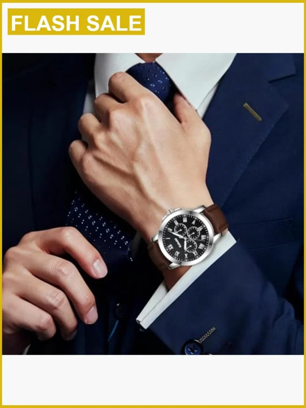 Men's Classic Leather Roman Numeral Quartz Dress Watch - Luminous Hands, 3ATM